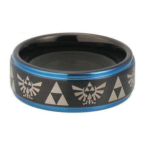 Black & Blue Legend of Zelda Triforce Tungsten Ring
