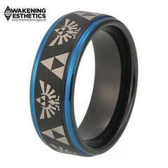 Jewelry - Black & Blue Legend Of Zelda Tungsten Ring