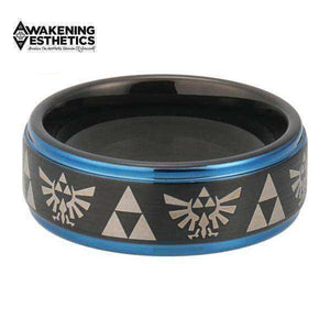Jewelry - Black & Blue Legend Of Zelda Tungsten Ring