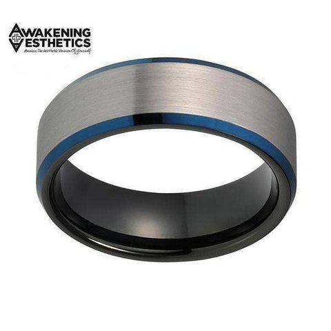 Image of Jewelry - Black & Blue & Silver Tungsten Ring