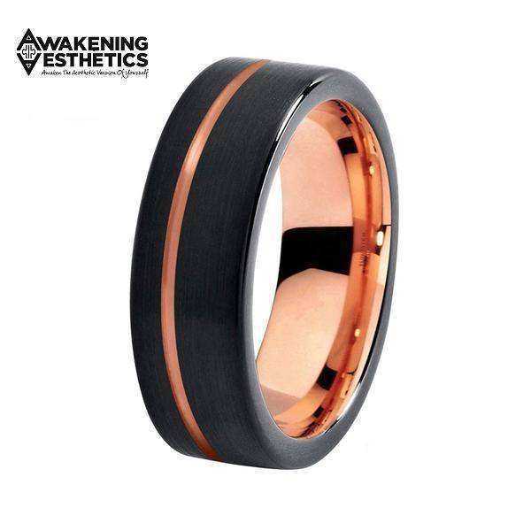 Jewelry - Black Brushed & Rose Gold Tungsten Carbide Ring
