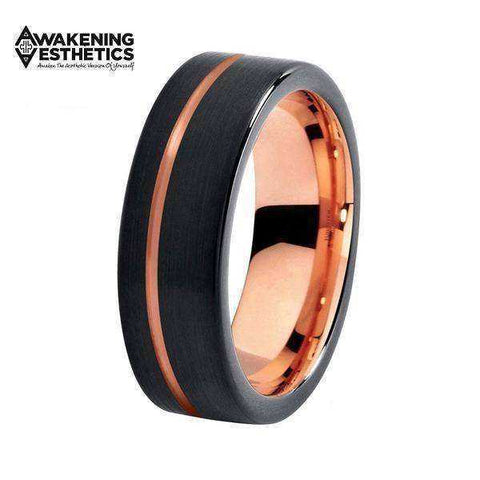 Image of Jewelry - Black Brushed & Rose Gold Tungsten Carbide Ring