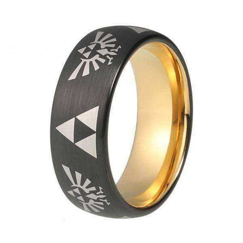 Image of Black & Gold Legend of Zelda Triforce Tungsten Ring