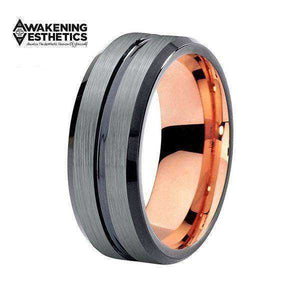 Jewelry - Black Grooved Brushed Silver Beveled