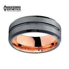 Jewelry - Black Grooved Brushed Silver Beveled