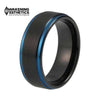 Jewelry - Black Matte Brushed Blue Plated Finish Tungsten Ring