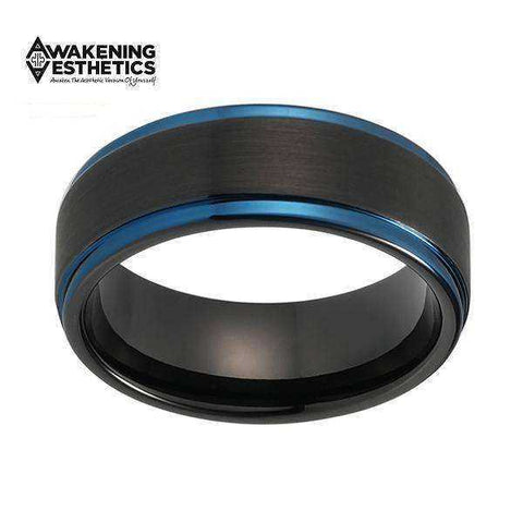 Image of Jewelry - Black Matte Brushed Blue Plated Finish Tungsten Ring