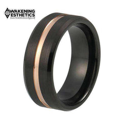 Jewelry - Black Matte Grooved Beveled Edge Tungsten Ring