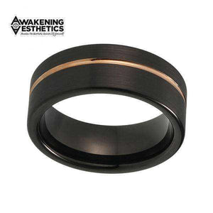 Jewelry - Black Offset Line Rose Gold Flat Tungsten Ring