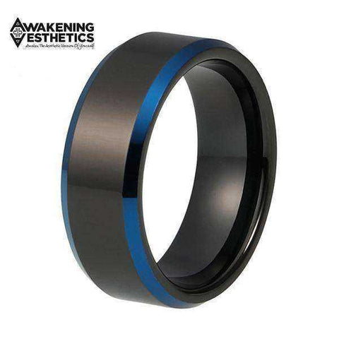 Image of Jewelry - Black Polished Blue Plated Tungsten Ring