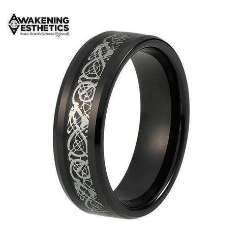 Image of Jewelry - Black & Silver Dragon Inlay Tungsten Carbide Ring