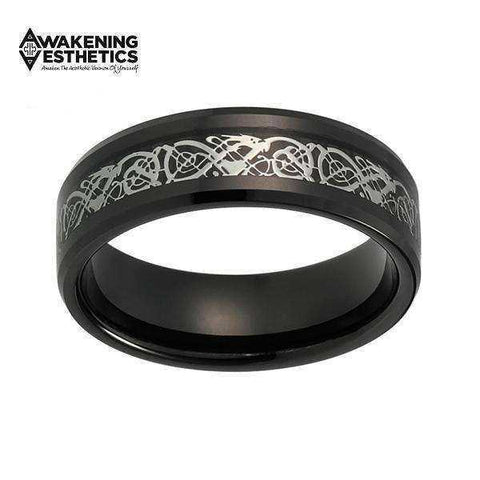 Image of Jewelry - Black & Silver Dragon Inlay Tungsten Carbide Ring