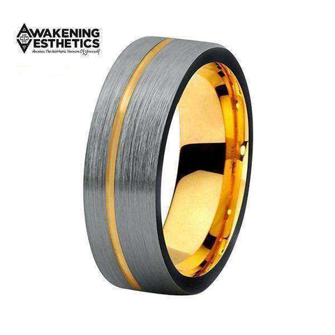 Image of Jewelry - Black Yellow Gold Offset Line Tungsten Ring
