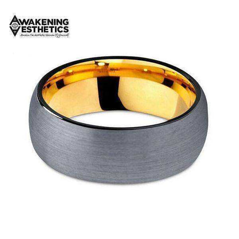 Image of Jewelry - Black & Yellow Gold Silver Brushed Tungsten Ring