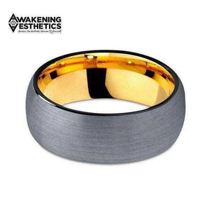 Jewelry - Black & Yellow Gold Silver Brushed Tungsten Ring