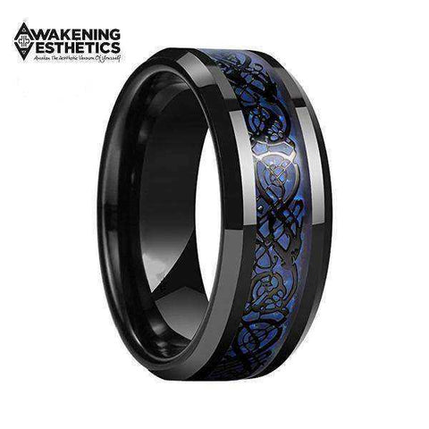 Image of Jewelry - Blue Carbon Fiber Black Dragon Inlay Tungsten Carbide Ring