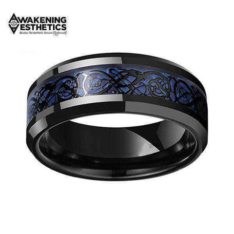 Image of Jewelry - Blue Carbon Fiber Black Dragon Inlay Tungsten Carbide Ring