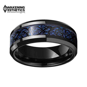 Jewelry - Blue Carbon Fiber Black Dragon Inlay Tungsten Carbide Ring