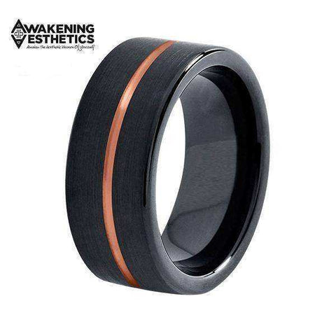 Image of Jewelry - Center Line Black Plated Rose Gold Tungsten Ring