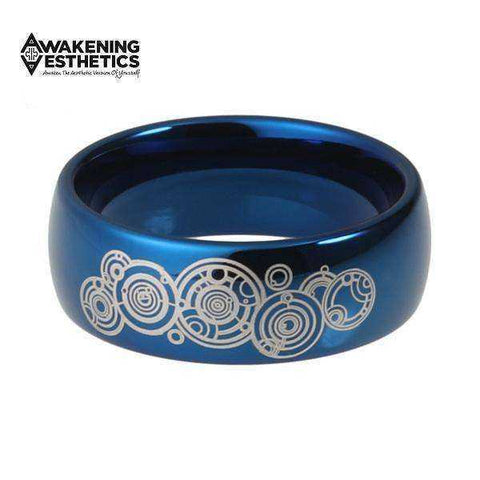 Image of Jewelry - Doctor Engraved Blue Tungsten Carbide Ring
