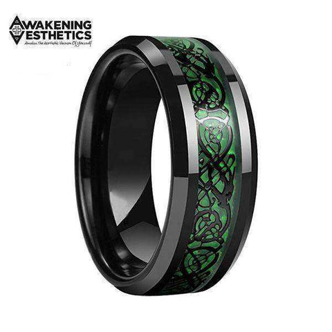 Image of Jewelry - Green Carbon Fiber Black Dragon Inlay Tungsten Carbide Ring