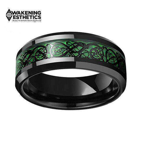 Image of Jewelry - Green Carbon Fiber Black Dragon Inlay Tungsten Carbide Ring