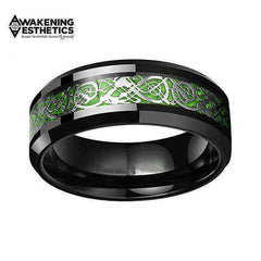 Jewelry - Green Carbon Fiber Silver Dragon Inlay Tungsten Carbide