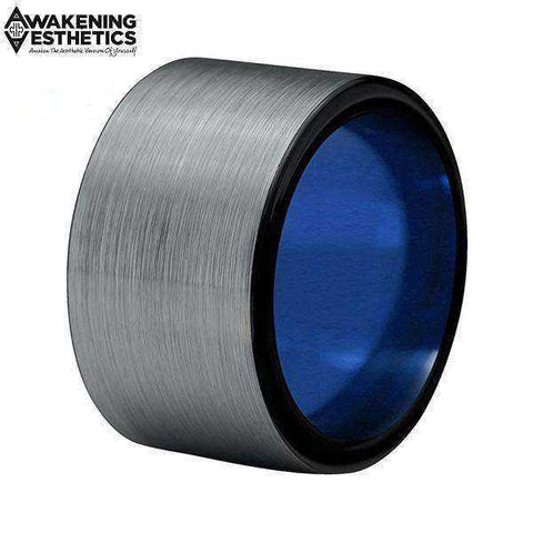 Image of Jewelry - Large Width Black & Blue Tungsten Carbide Ring