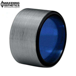 Jewelry - Large Width Black & Blue Tungsten Carbide Ring