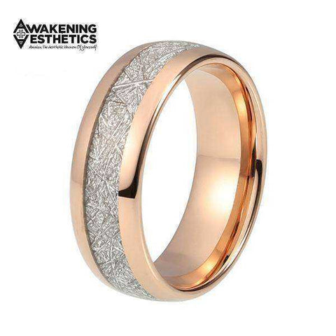 Image of Jewelry - RARE Silver Meteorite & Rose Gold Tungsten Carbide Ring