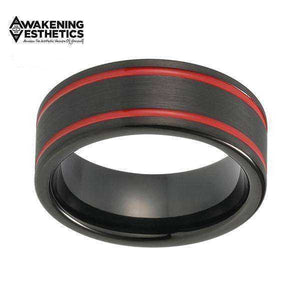 Jewelry - Red Grooves Black Brushed Tungsten Carbide Ring