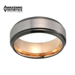 Jewelry - Silver Brushed & Black Beveled Edges Tungsten Ring