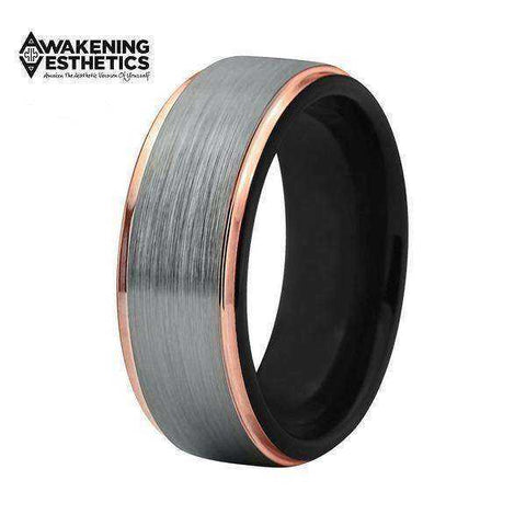 Image of Jewelry - Silver Brushed Black Rose Gold Tungsten Carbide