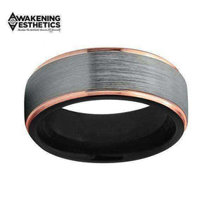 Jewelry - Silver Brushed Black Rose Gold Tungsten Carbide