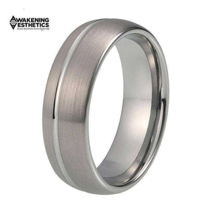 Jewelry - Silver Offset Line Domed Tungsten Ring