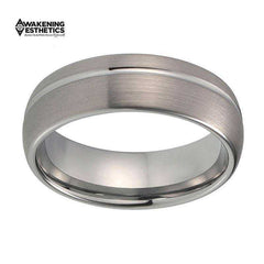 Jewelry - Silver Offset Line Domed Tungsten Ring