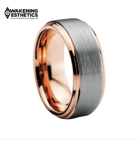 Jewelry - Silver & Rose Gold Beveled Edge Tungsten Ring