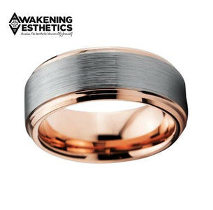 Jewelry - Silver & Rose Gold Beveled Edge Tungsten Ring