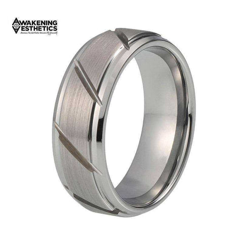 Jewelry - Silver Stepped Beveled Tungsten Ring