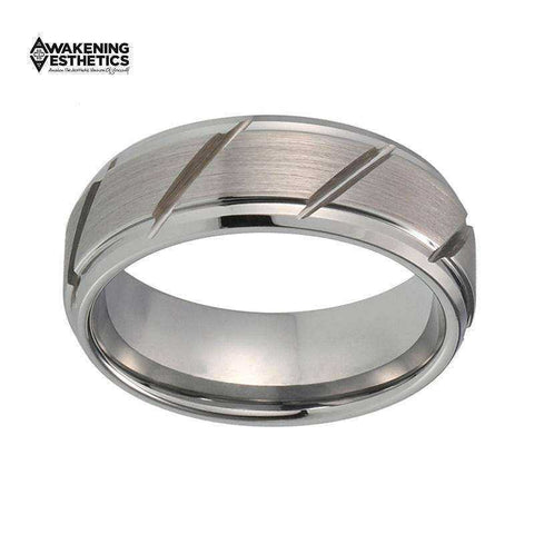 Image of Jewelry - Silver Stepped Beveled Tungsten Ring