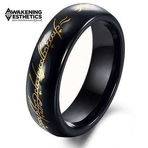 Image of Jewelry - Tungsten Black & Gold Lord Of Ring Mens Ring Size 6 - 10
