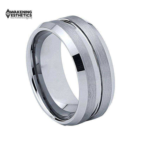 Image of Jewelry - Tungsten Carbide Rings Matte Finish Beveled Grooved Wedding Bands Size 4 To 15