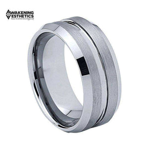 Jewelry - Tungsten Carbide Rings Matte Finish Beveled Grooved Wedding Bands Size 4 To 15