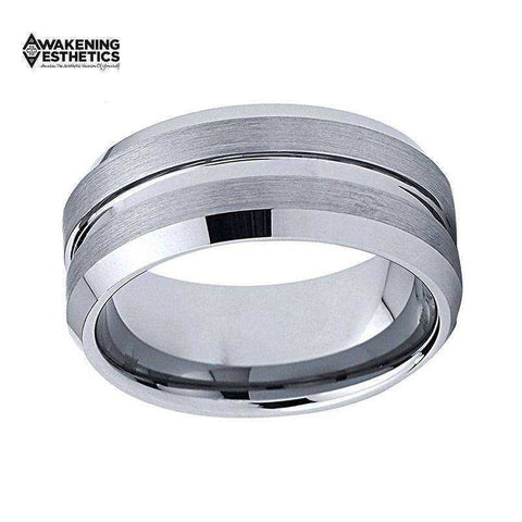 Image of Jewelry - Tungsten Carbide Rings Matte Finish Beveled Grooved Wedding Bands Size 4 To 15