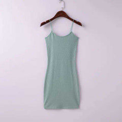 Spaghetti Strap Rubber Bodycon Slim Sheath Mini Dress