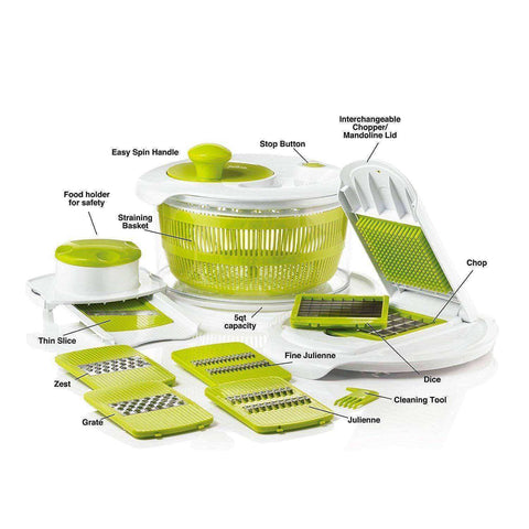 Image of Salad Spinner Maker Set with 7 Interchangeable Stainless Steel Blades