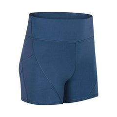 High Waisted Smooth Anti-sweat Plain Athletic Yoga Shorts with Two Side Pocket