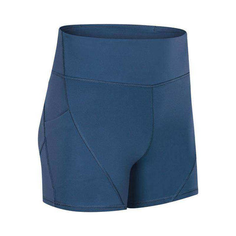 Image of High Waisted Smooth Anti-sweat Plain Athletic Yoga Shorts with Two Side Pocket