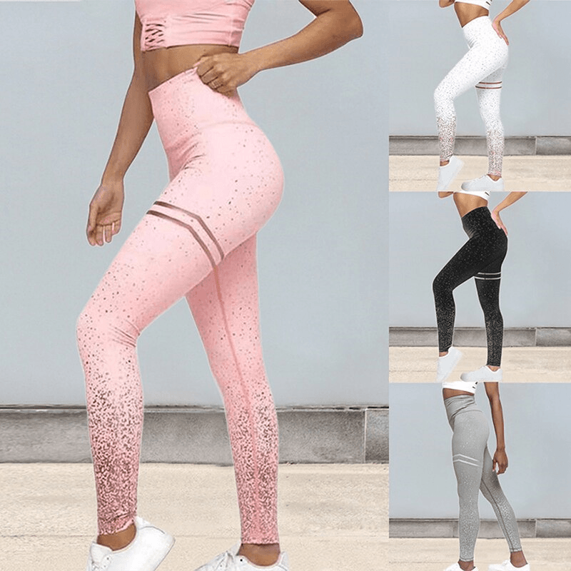 Women Gold Print High Waist Leggings Patchwork Push Up Pants
