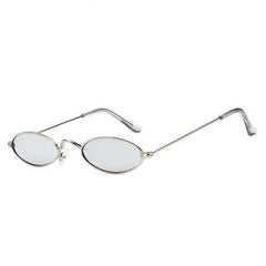 Small Oval Sunglasses Vintage Tiny Metal Frame Flat Lens